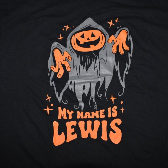 Mad Engine Mens My Name Is Lewis Funny Halloween Jack-o-lantern Shirt New - Picture 2 of 3